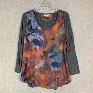 Soft Surroundings Tunic PM BAbstract Watercolor Artsy Floral Boho Asymmetrical